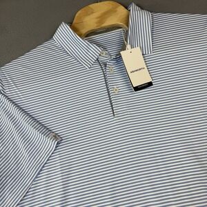 Ashworth Golf Polo Mens XXXL Blue Chambray and White Striped Performance Stretch